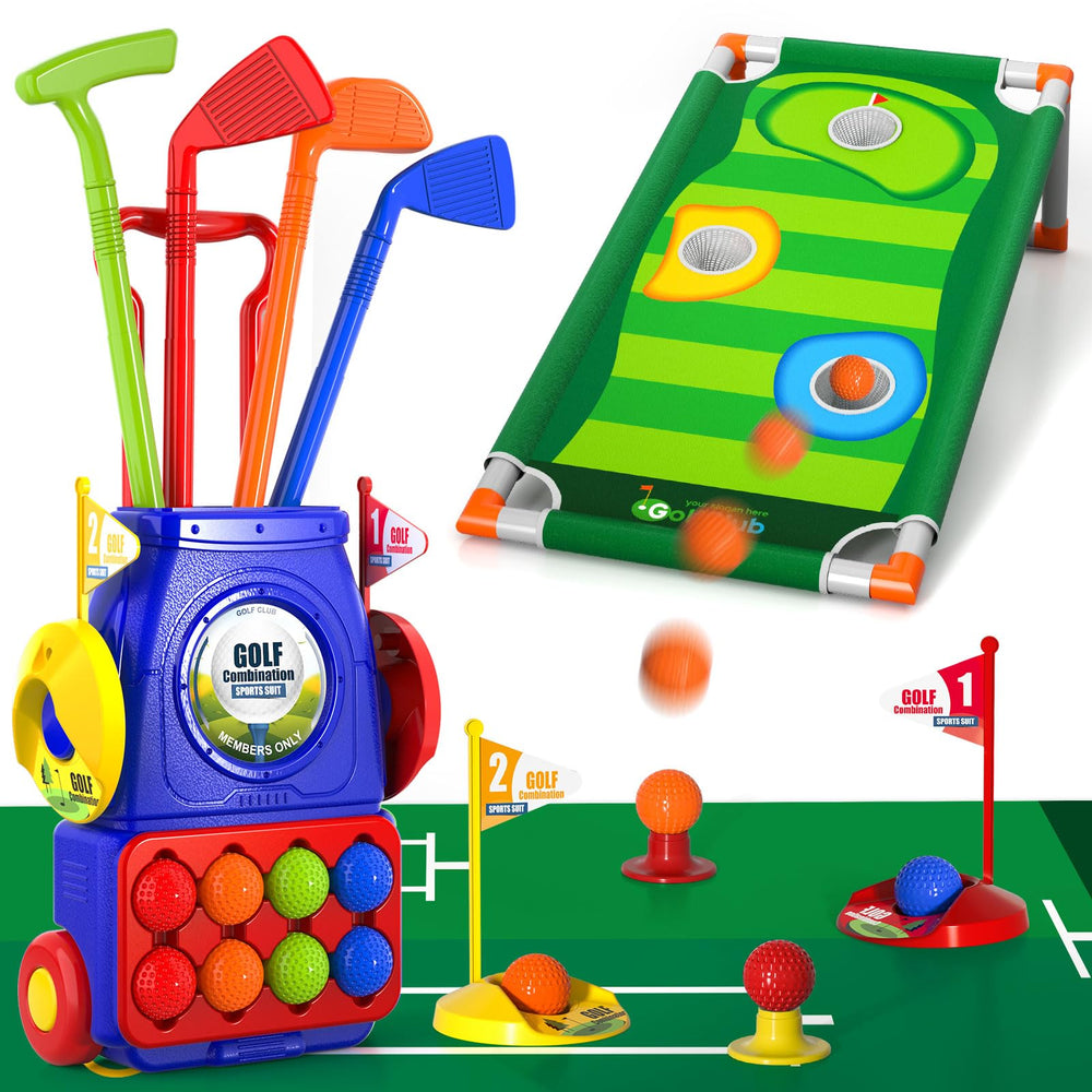 Bennol Upgraded Kids Golf Set cart image showing easy rolling storage and transport.