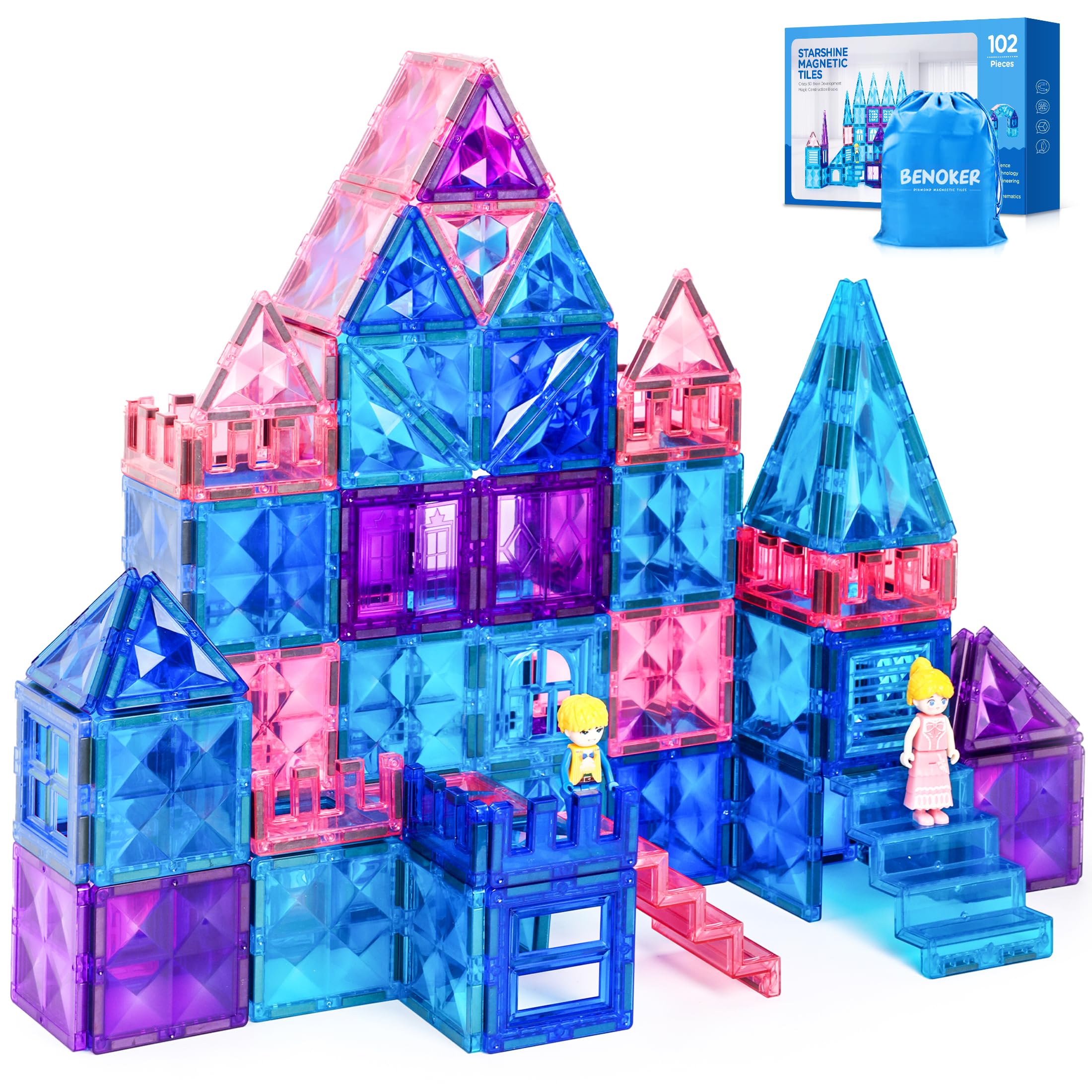 BENOKER Castle Tiles 102-piece set for imaginative building and pretend play.