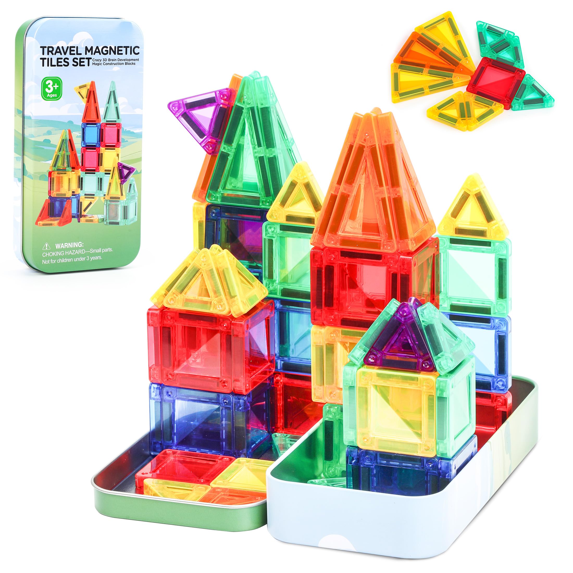 BENOKER mini magnetic tiles in a compact travel case for on-the-go building.