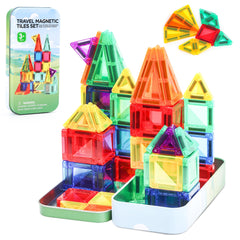 BENOKER mini magnetic tiles in a compact travel case for on-the-go building.
