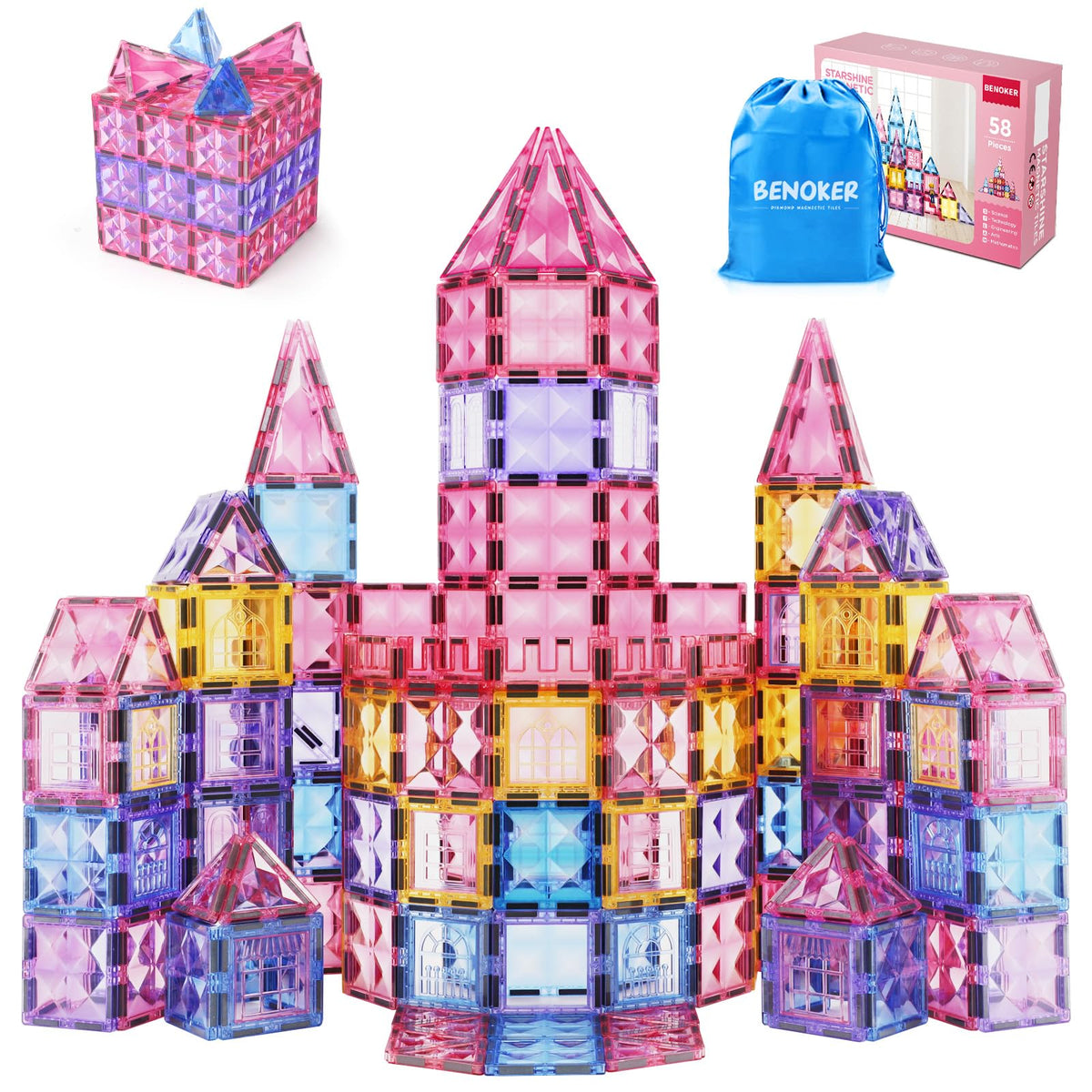 BENOKER Pink Castle Tiles Pack for imaginative castle building and storytelling.