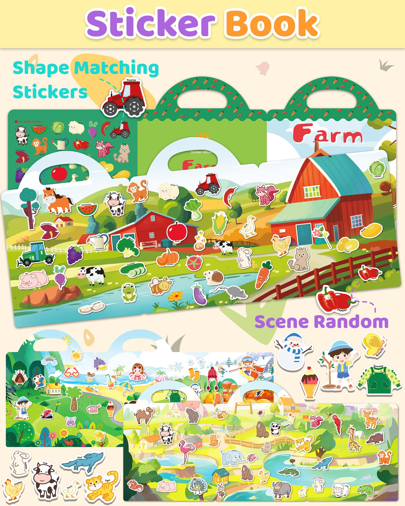 Benresive animal sticker book helps toddlers learn animal names through hands-on activity.