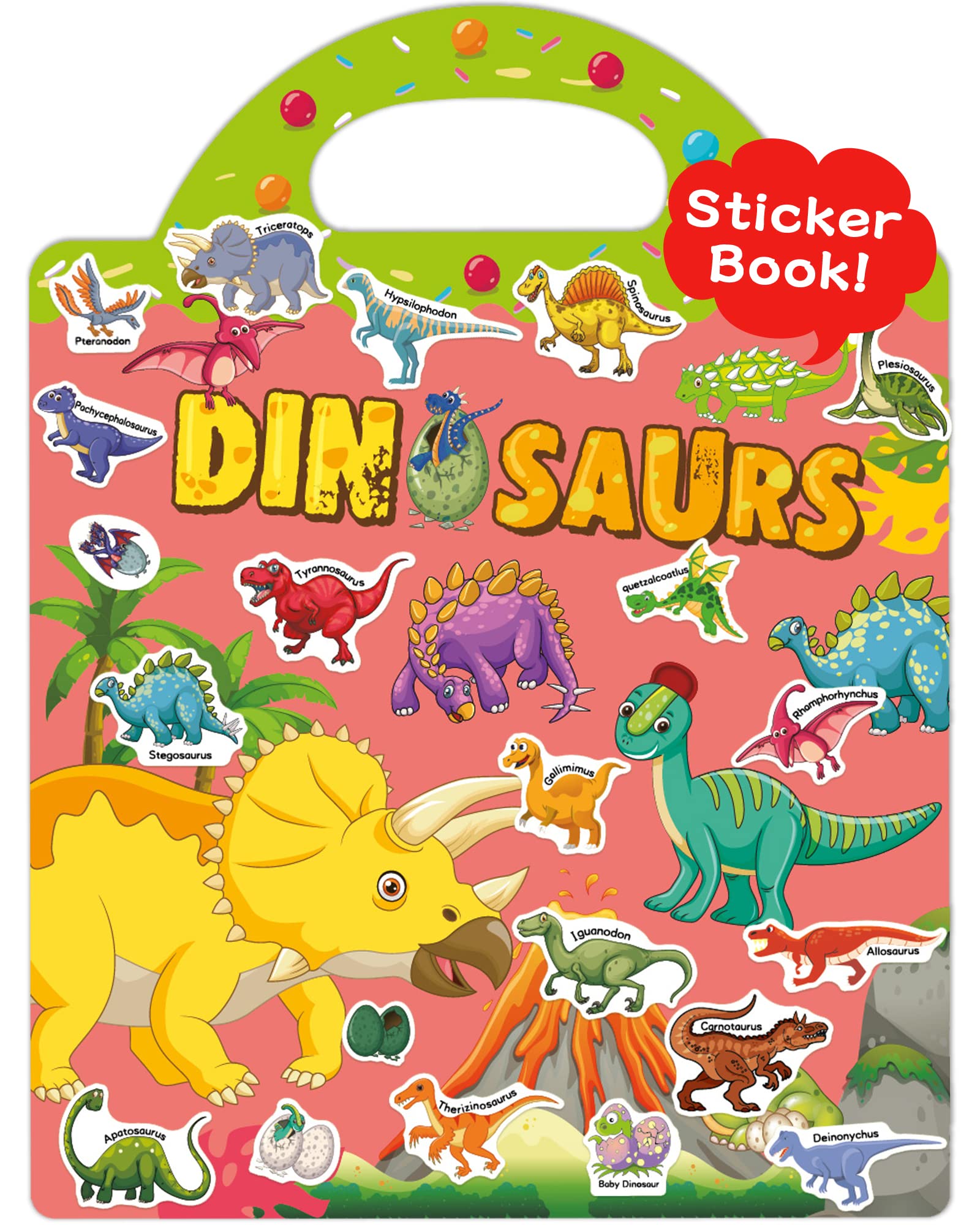 Benresive dinosaurs reusable sticker book cover for travel and playtime benefits