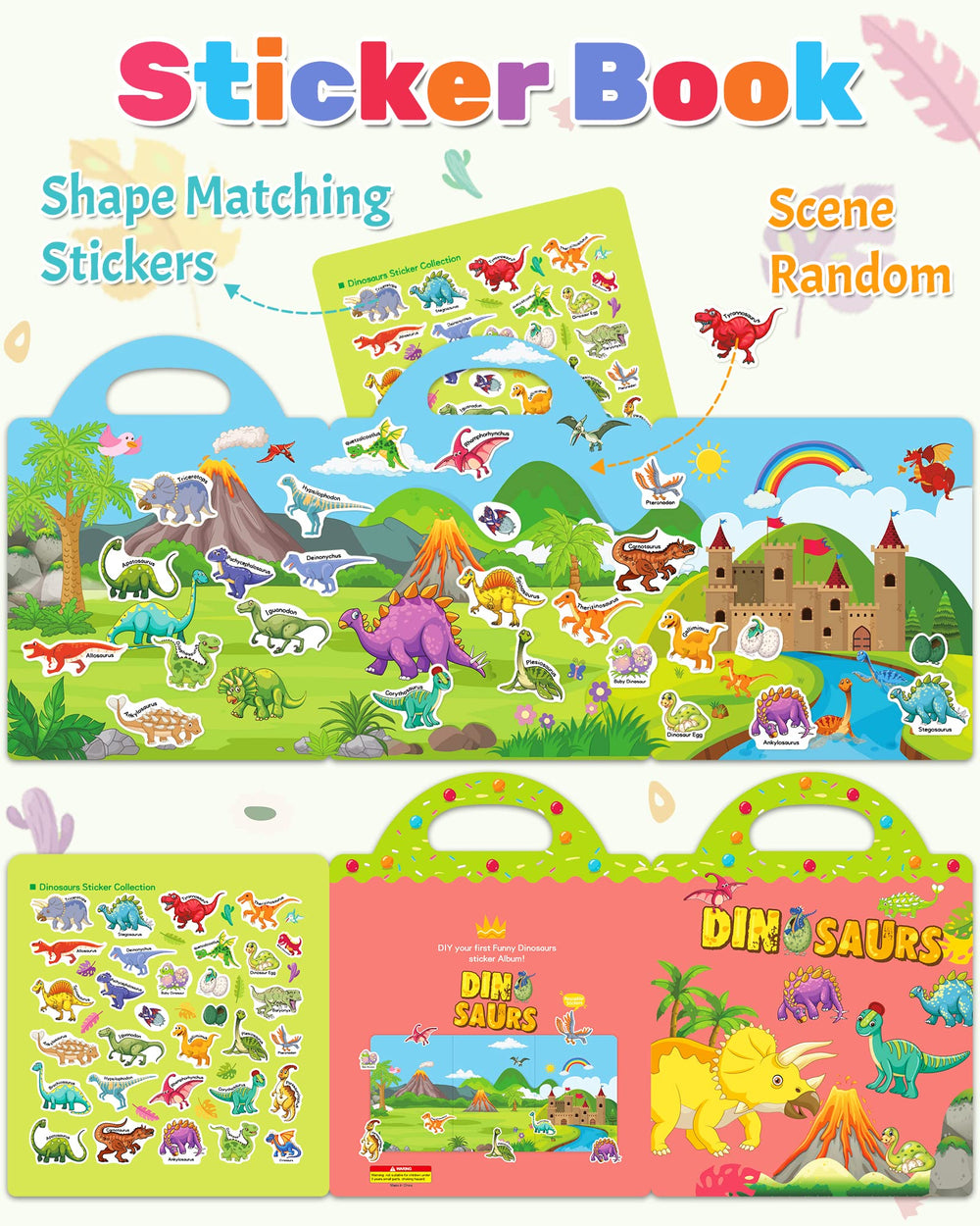 Benresive dinosaurs stickers inside with 31 pieces for creative scenes