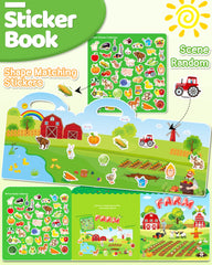 Benresive farm sticker book interior pages with playful farm scenes.