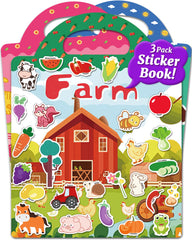 Benresive farm sticker book with farm themes supports word learning through play.