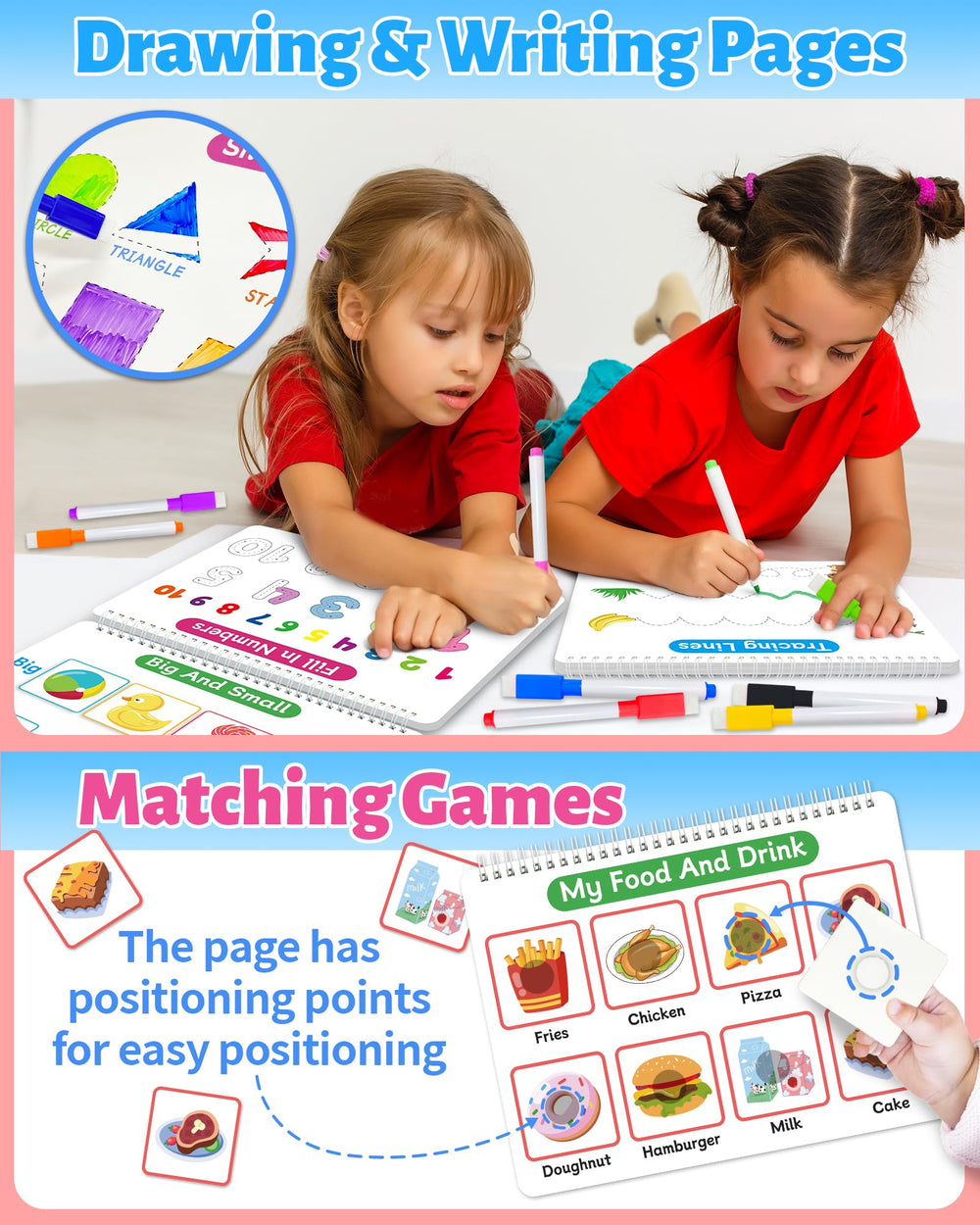 Benresive Busy Book drawing pages with eight colored pens foster creativity.