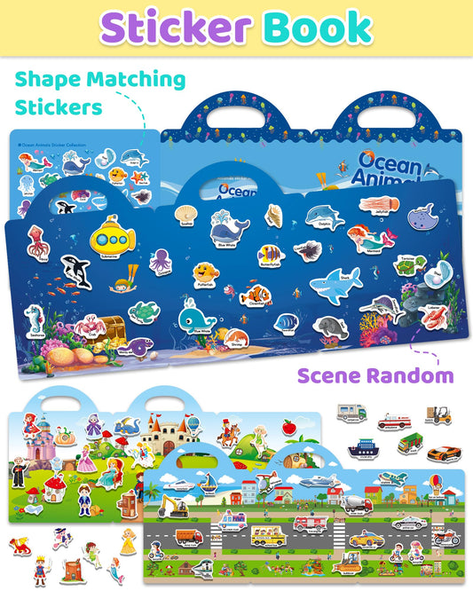 Reusable ocean animals sticker pieces for on-the-go learning.