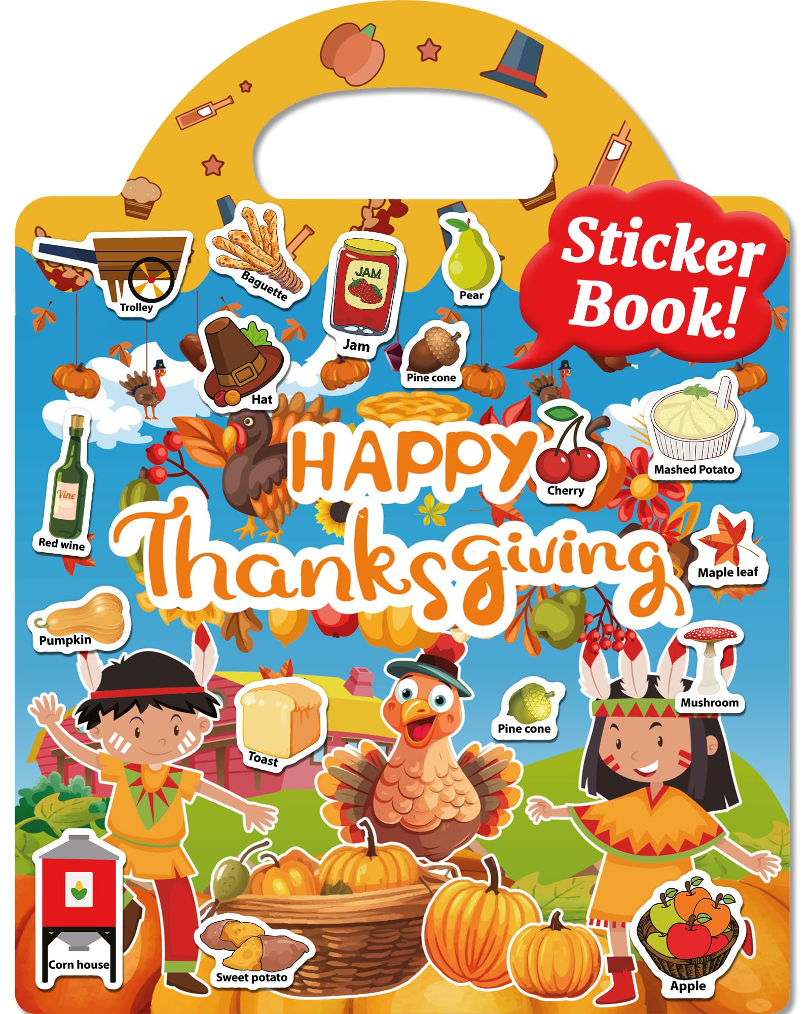 Benresive reusable sticker book Thanksgiving cover, durable for travel and mess-free fun.