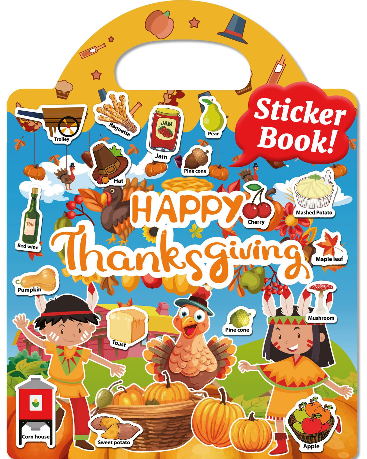 Benresive reusable sticker book Thanksgiving cover, durable for travel and mess-free fun.