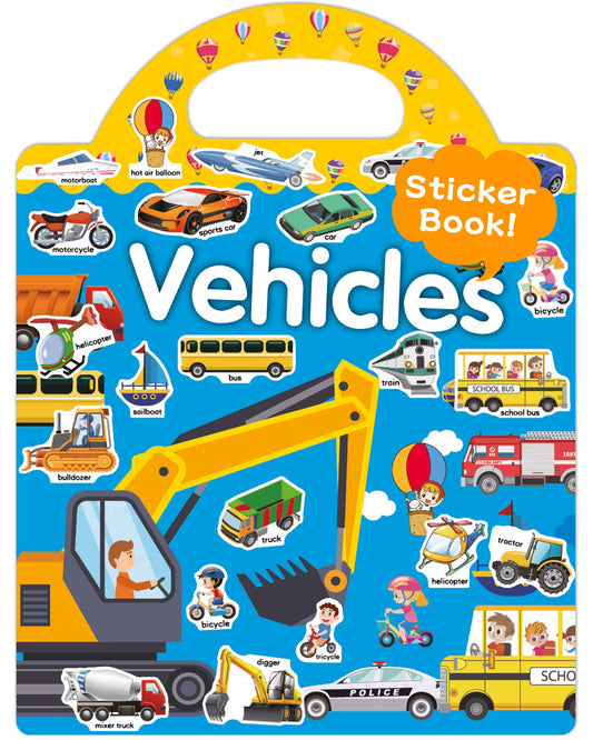 Benresive vehicle sticker book cover in bright colors for screen-free play.