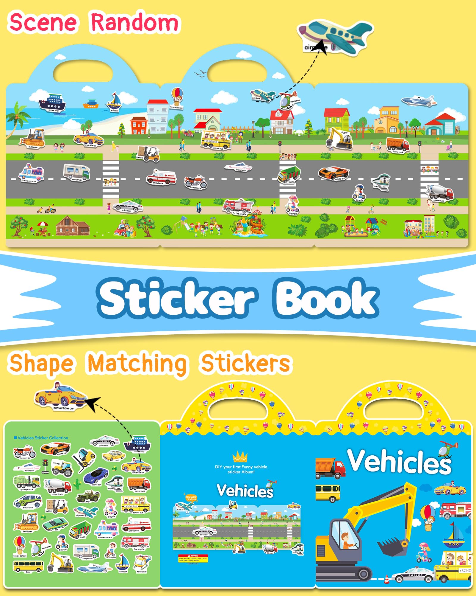 Benresive sticker book with a handle, portable for on-the-go fun.
