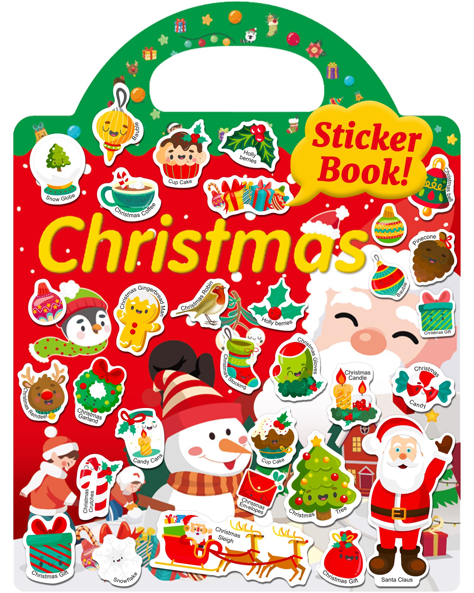 Benresive Christmas sticker book cover with reusable stickers for toddlers.
