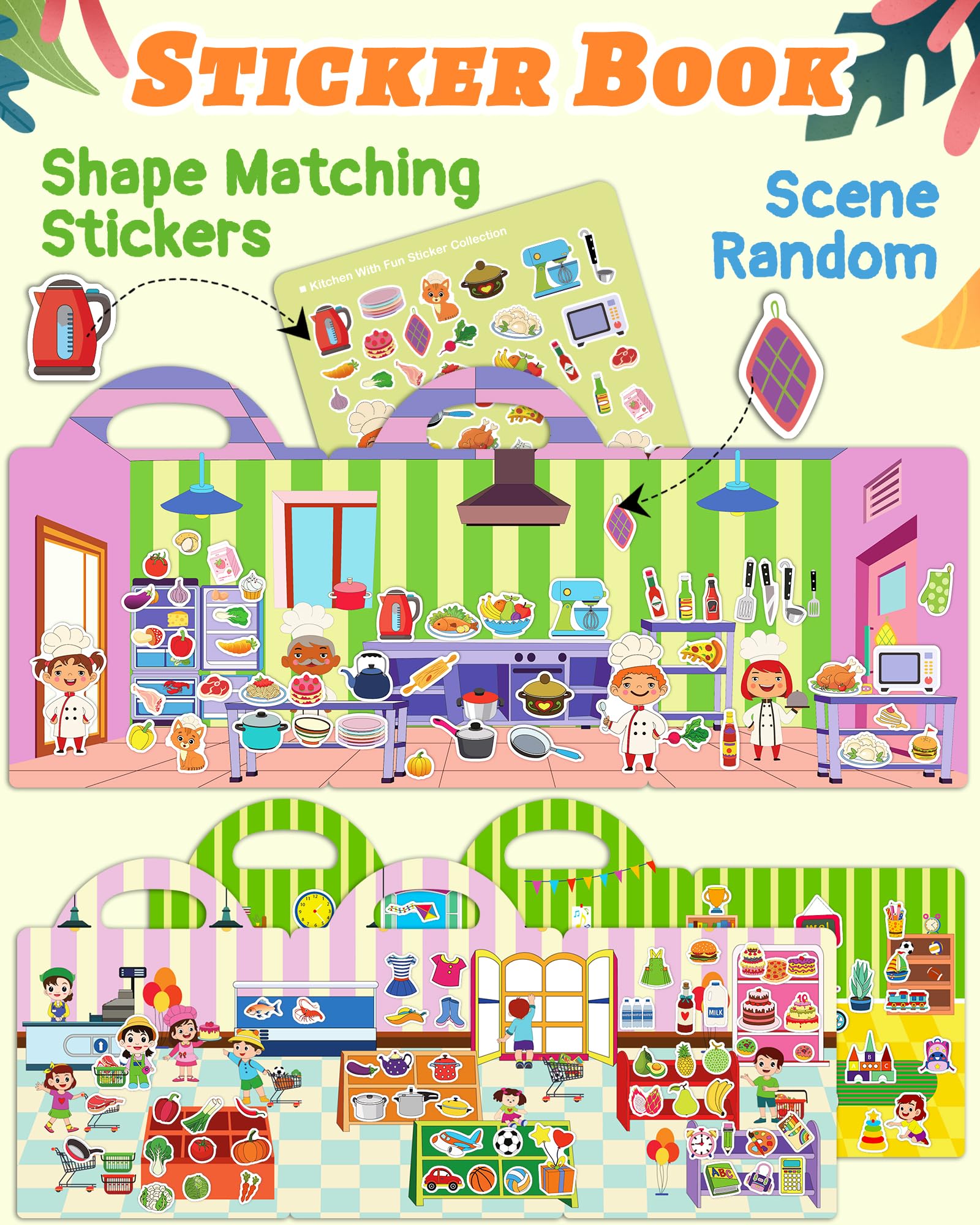 Benresive sticker book supermarket theme supports vocabulary during play