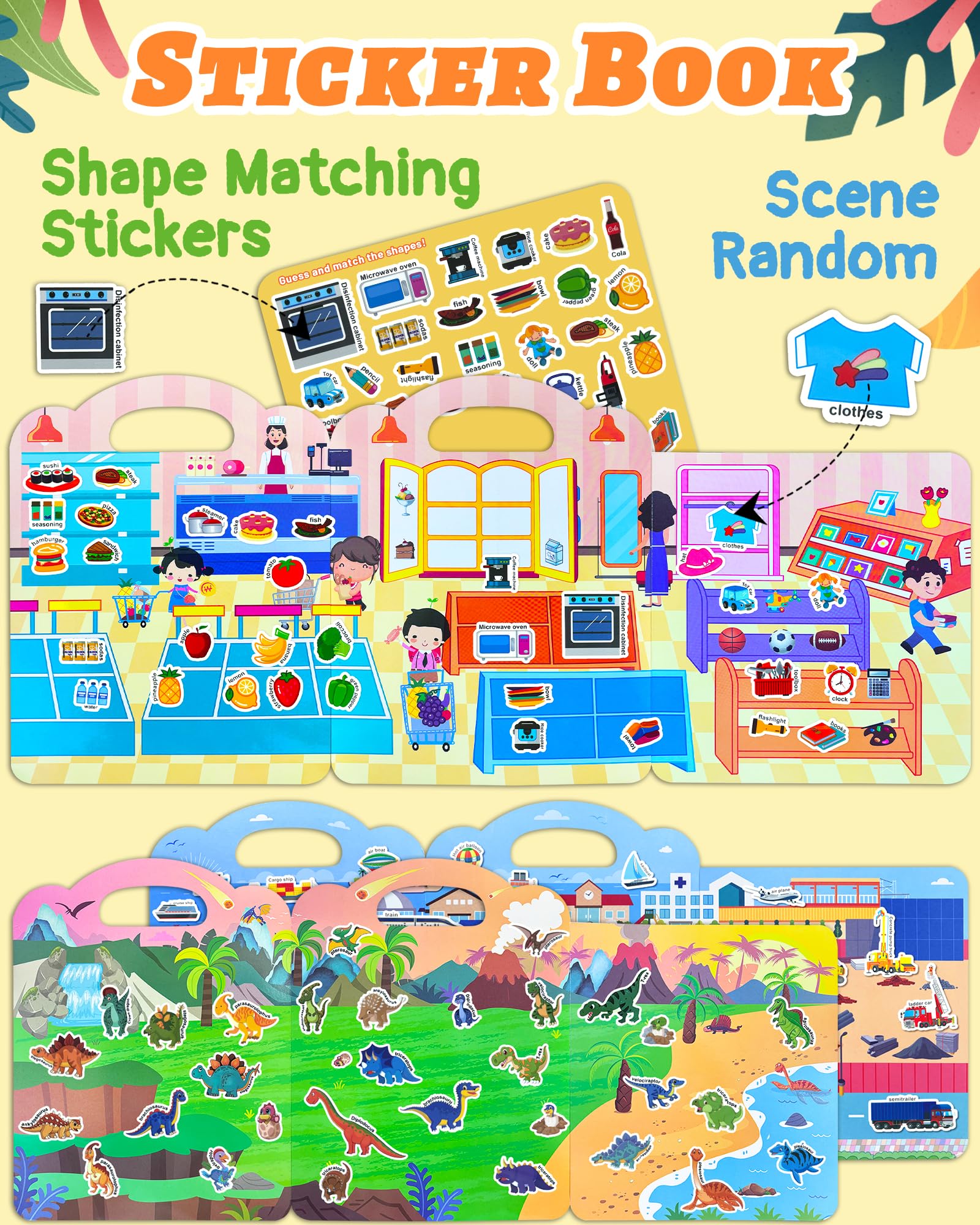 Benresive sticker book dinosaur theme with colorful stickers boosts imaginative play