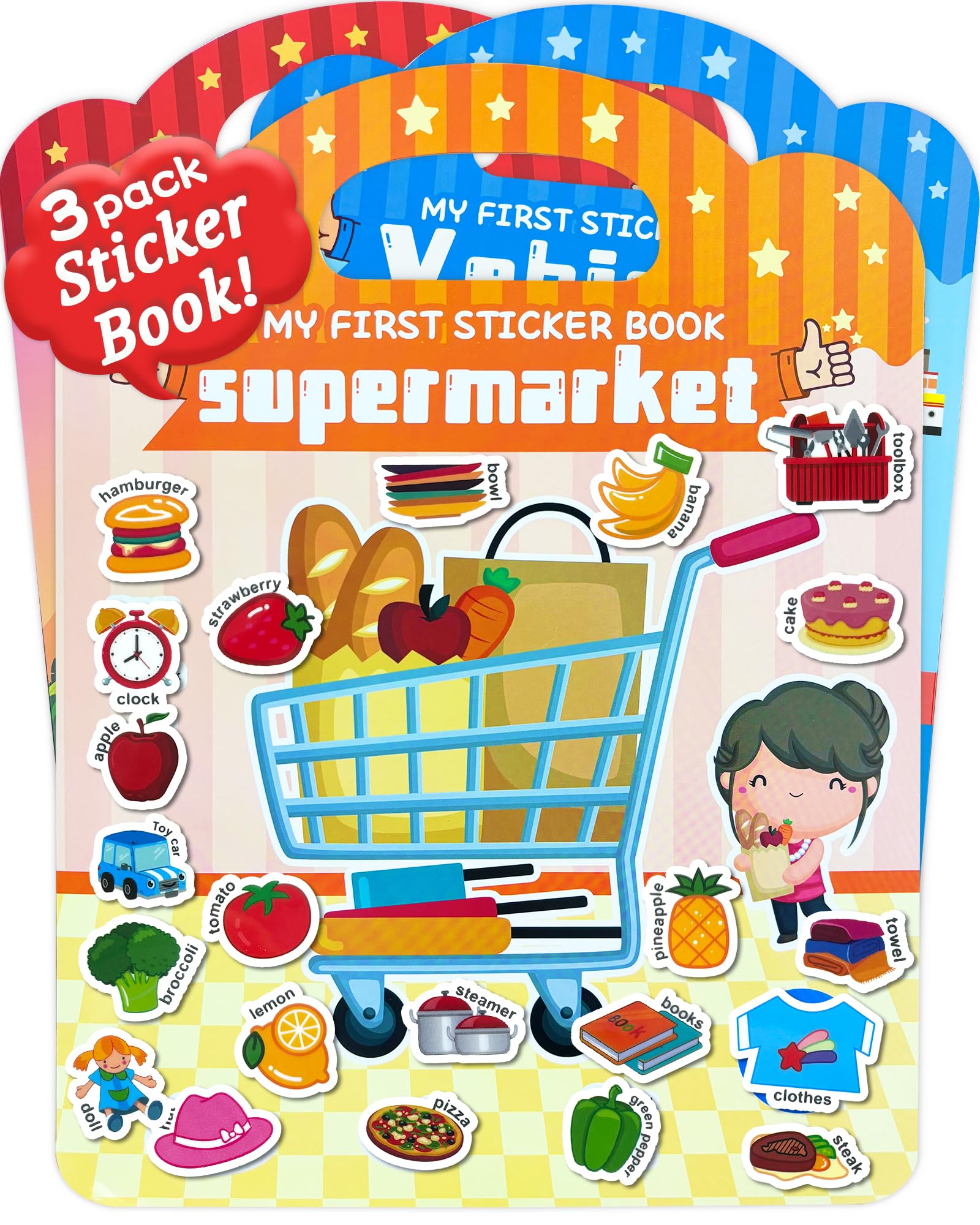 Benresive sticker book supermarket theme open for hands-on play and word learning