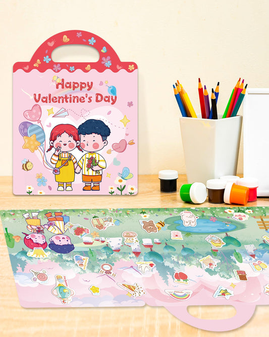 Benresive valentines stickers inside pages for reusable, mess-free art projects
