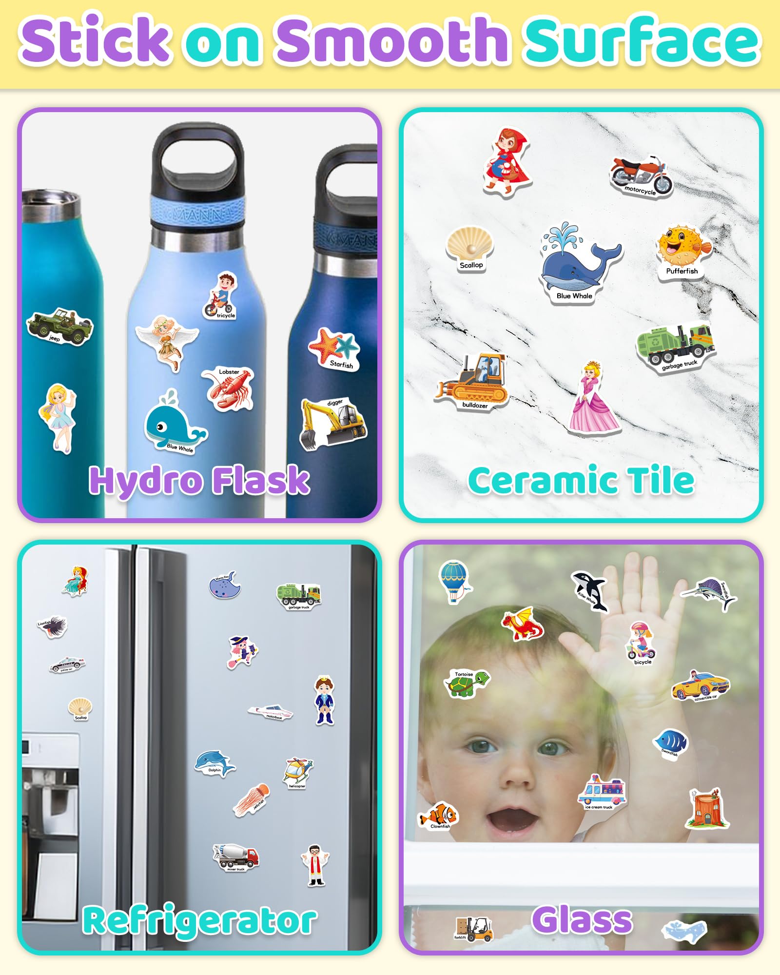 Vehicle sticker pieces for smooth-surface decoration.