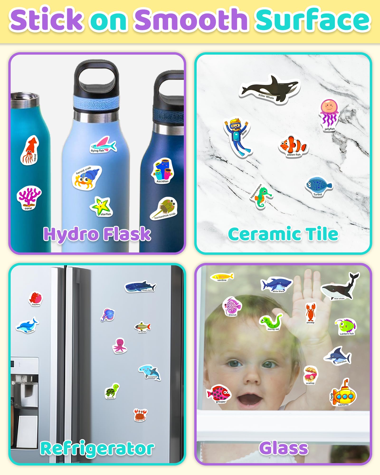 Benresive waterproof, reusable stickers for endless surface play.
