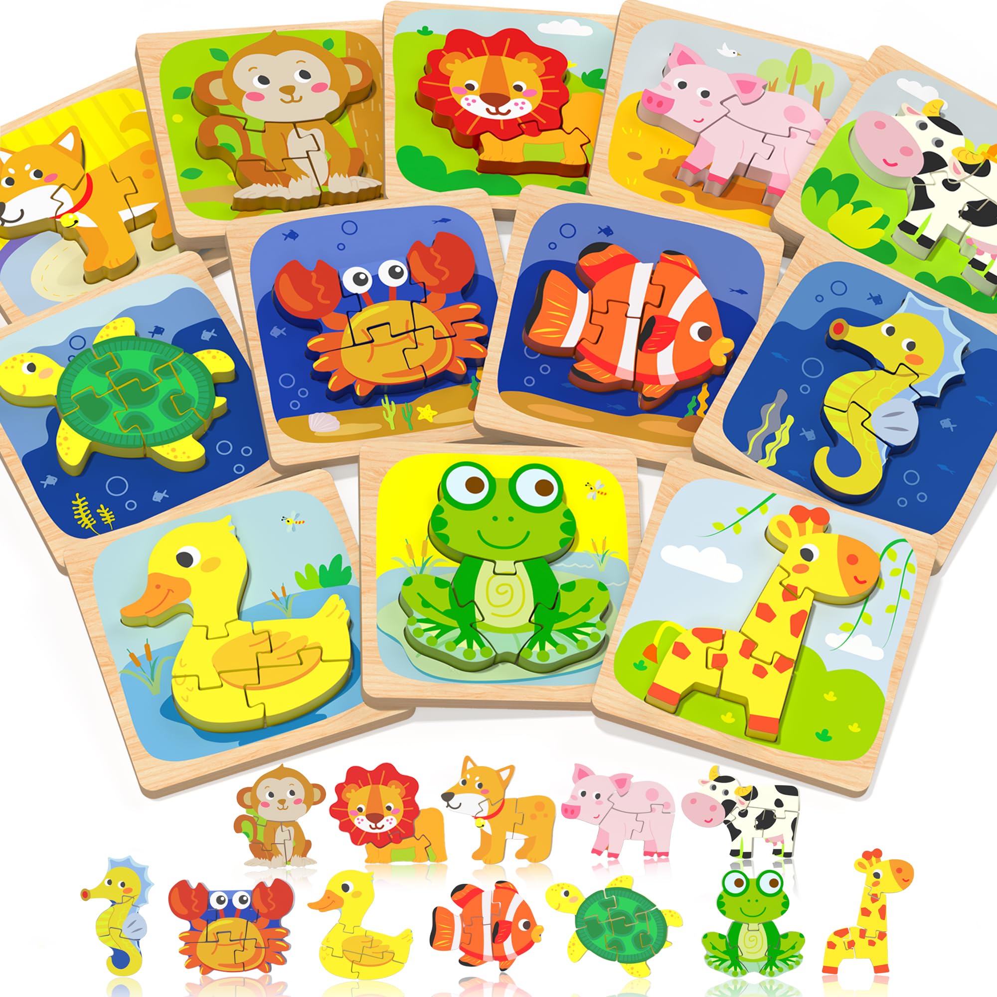 Benresive wooden toddler puzzle giraffe supports color and shape recognition during play