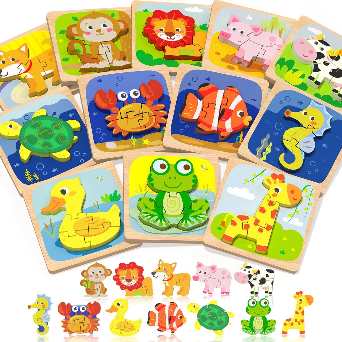 Benresive wooden toddler puzzle giraffe supports color and shape recognition during play
