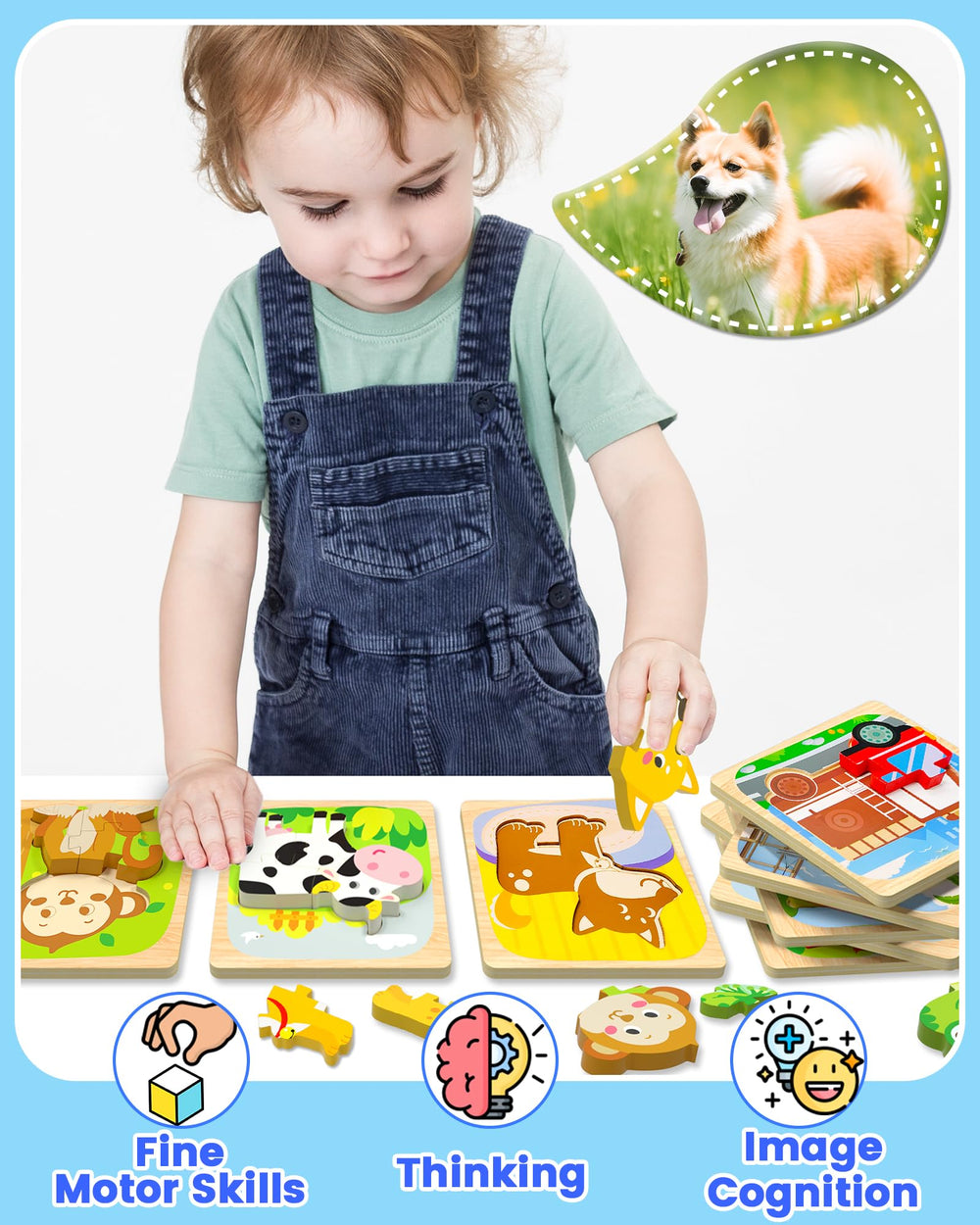 Benresive wooden vehicle puzzle trucks encourages sensory play and early learning