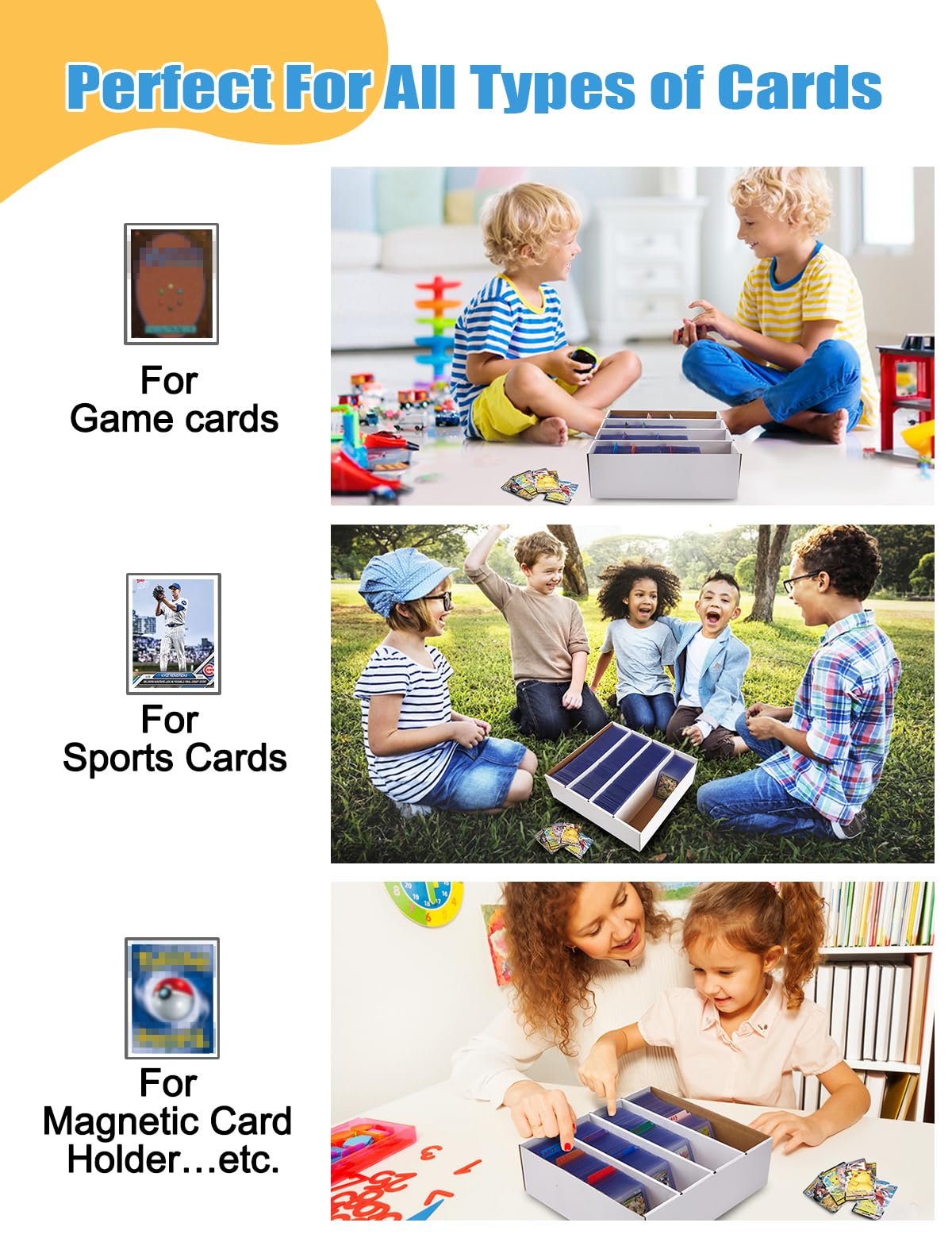 Bentoward wide application suits sports cards and other collectibles for organized keeping.