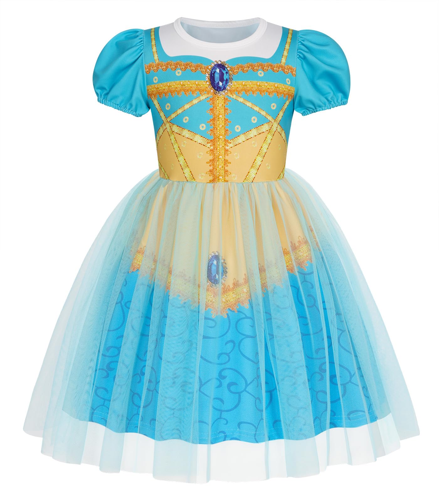 Benylion turquoise princess dress front view, ideal for party twirls.