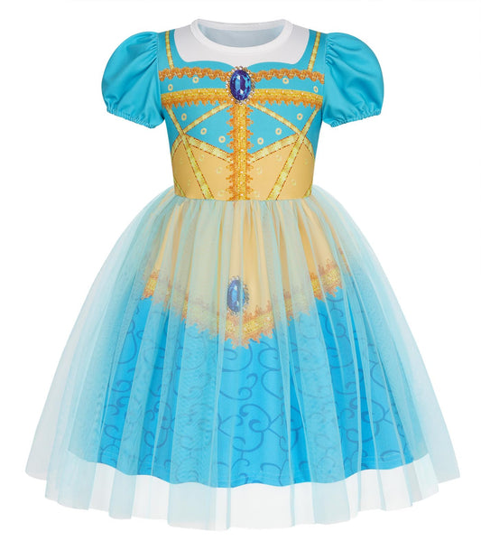 Benylion turquoise princess dress front view, ideal for party twirls.