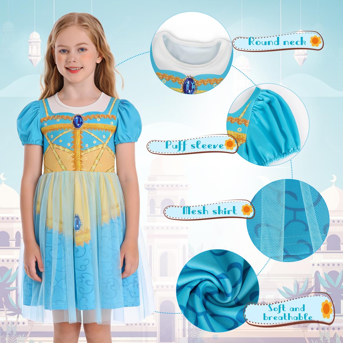 Benylion turquoise dress puff sleeves and flare hem add charming volume.