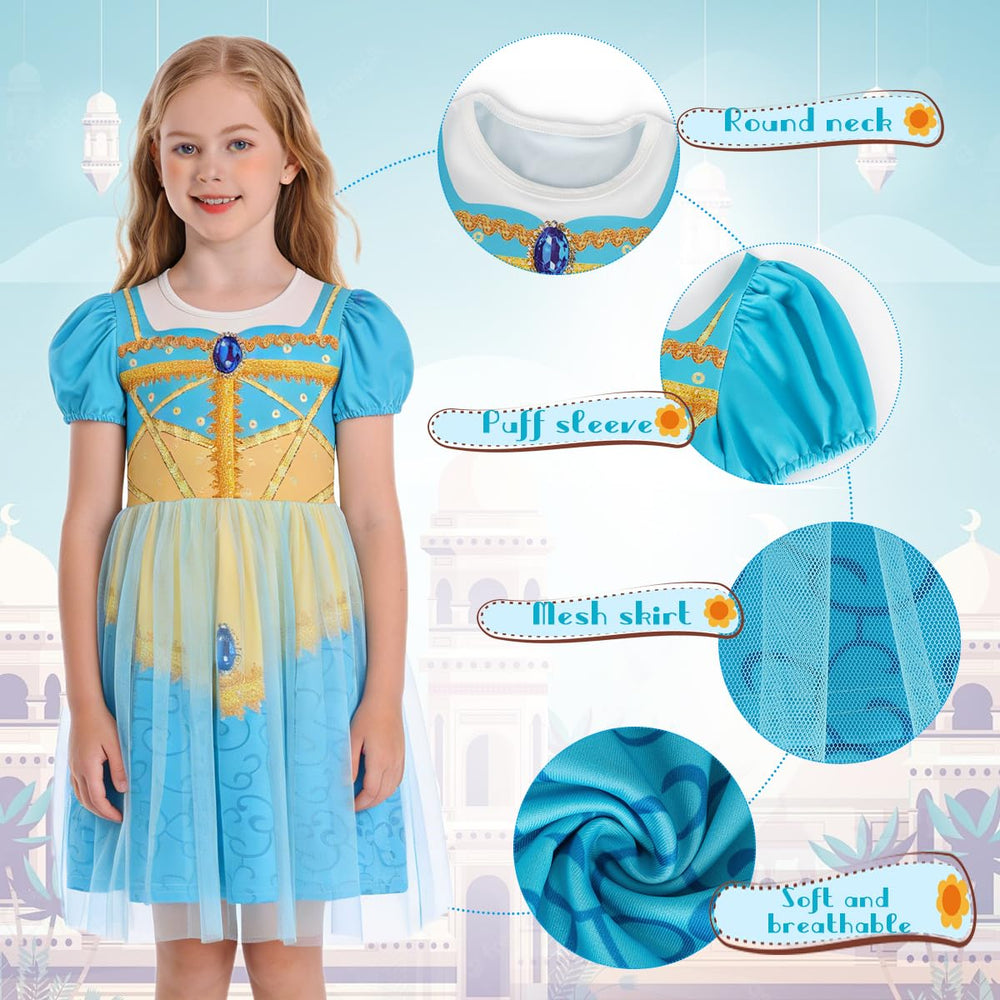 Benylion turquoise dress puff sleeves and flare hem add charming volume.