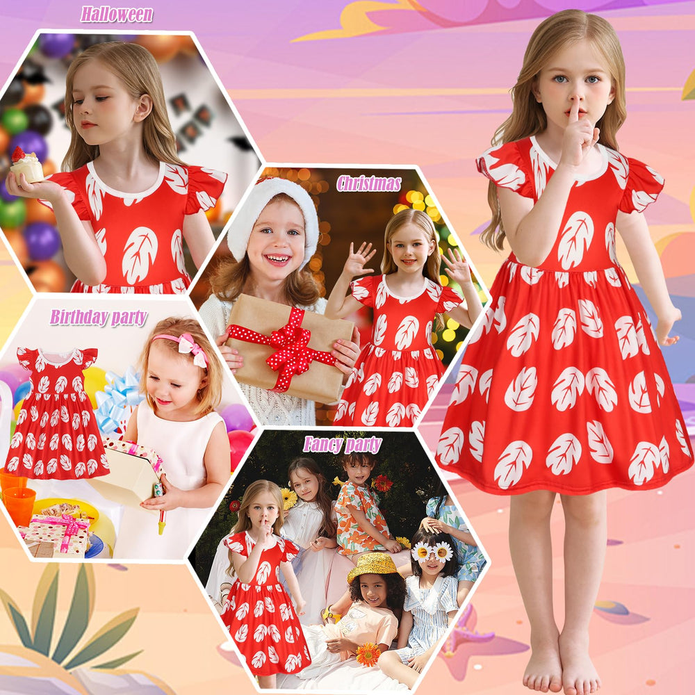 Benylion Hawaiian dress for girls, back view highlighting waistline and print detail for fit preview.
