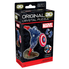 BePuzzled Captain America 3D crystal puzzle pieces, interlocking translucent components for a brain-teasing challenge.