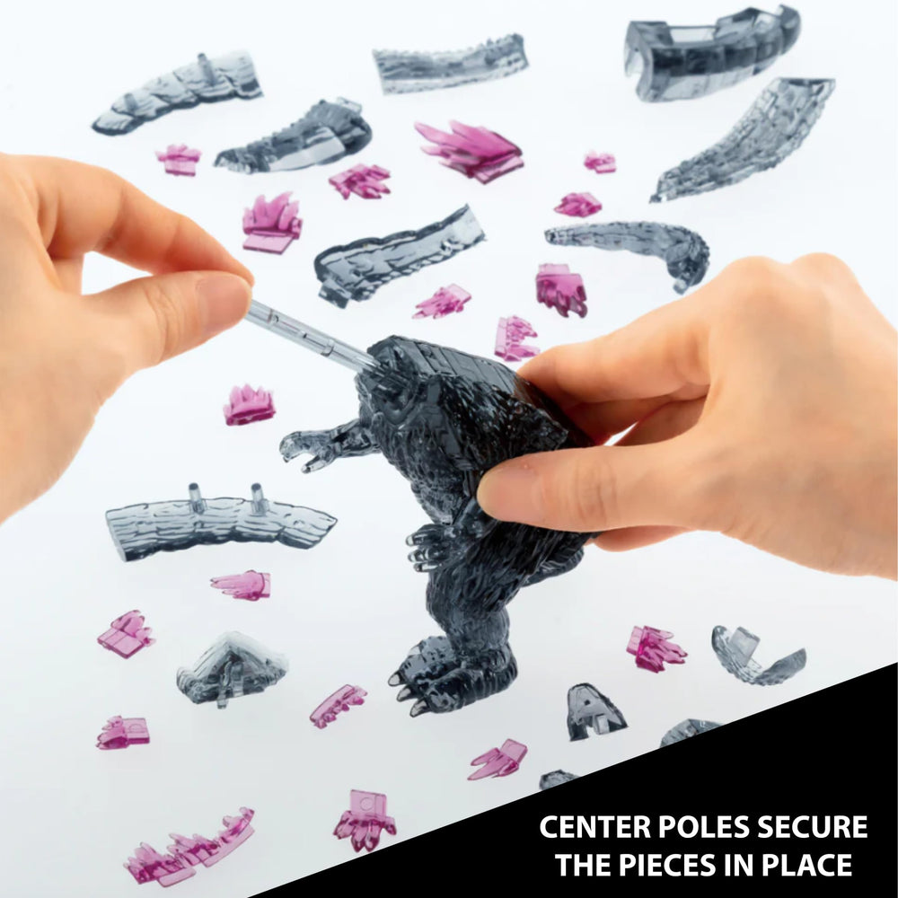 Bepuzzled Godzilla Ultra Deluxe 3D crystal puzzle's clear facets catch light.