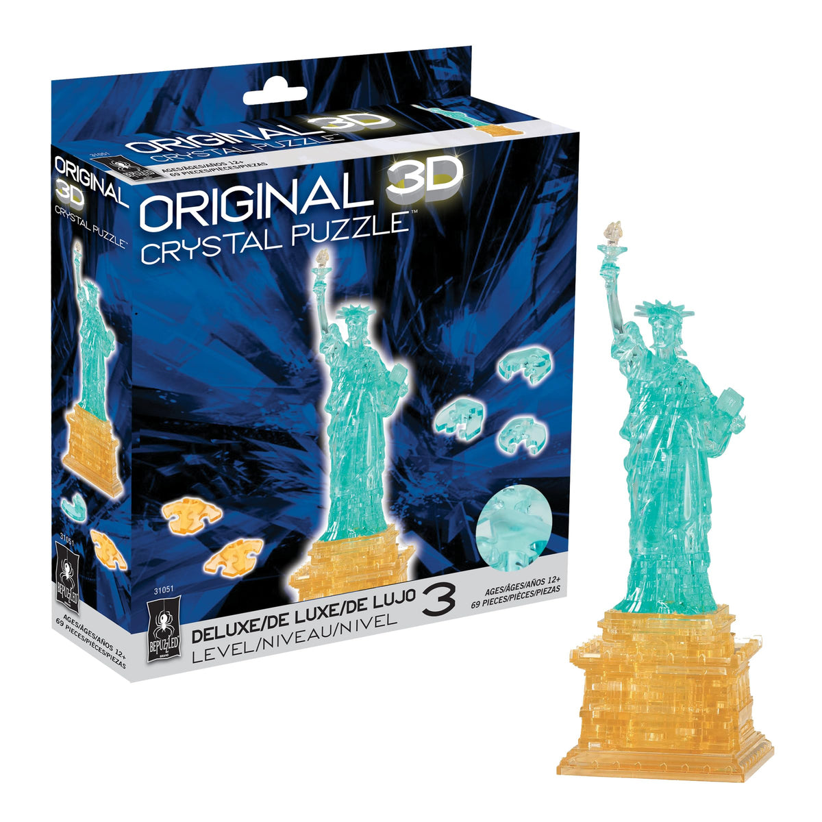 BePuzzled Statue of Liberty Deluxe 3D Crystal Puzzle with translucent interlocking pieces for display