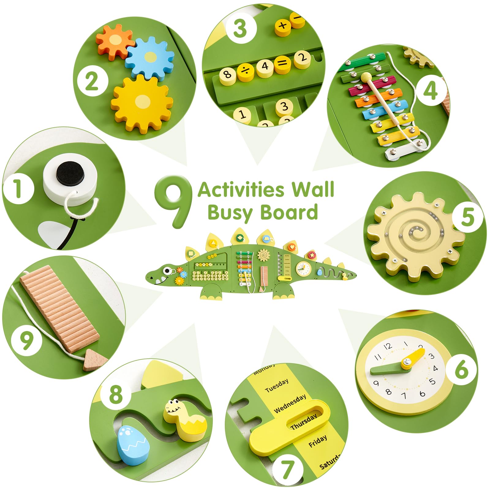 Beright sensory board includes percussion elements for rhythm exploration.