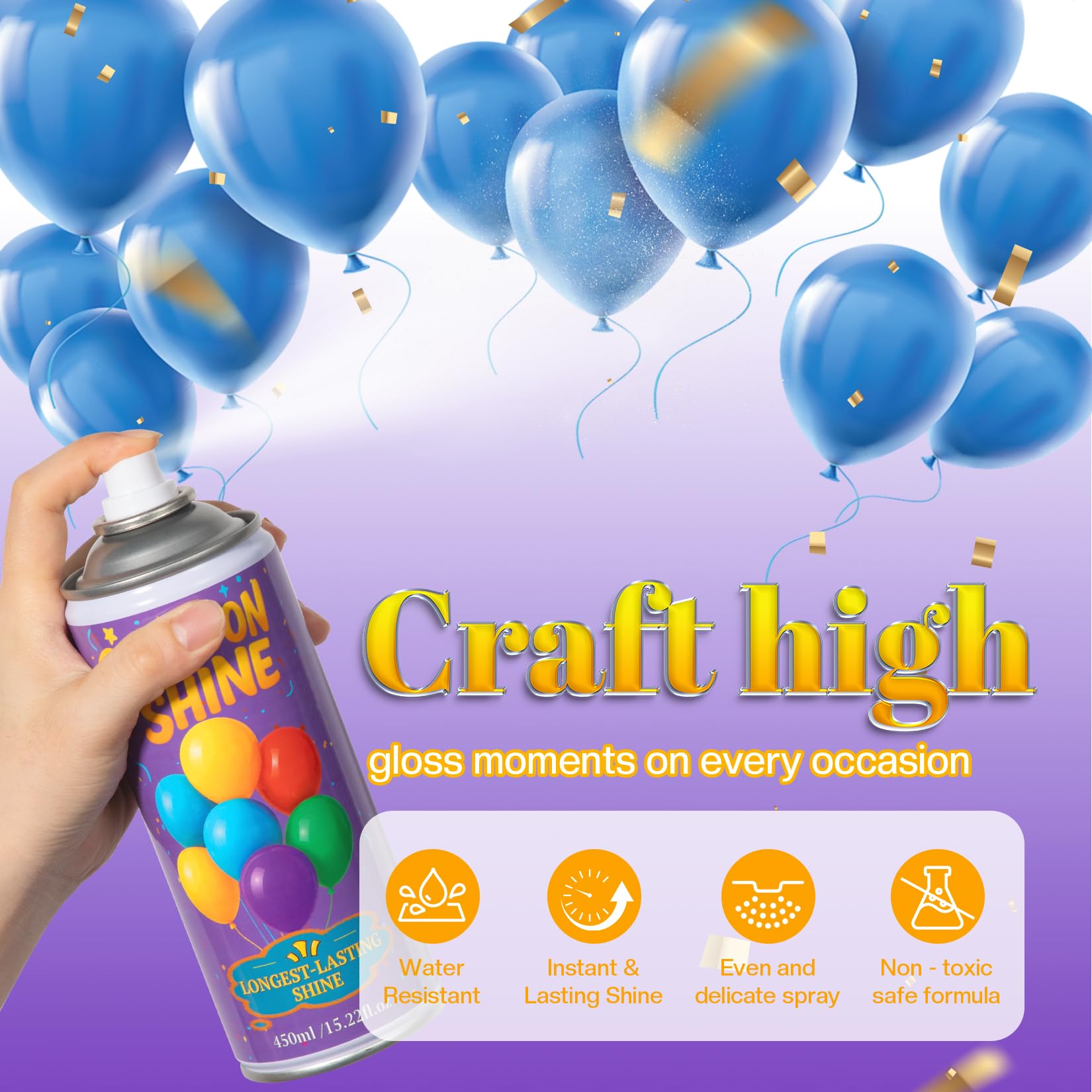 BERIOVE Balloon Shine being sprayed onto balloons for instant shimmer