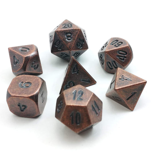 Bescon Antique Copper polyhedral dice set ready for tabletop RPG sessions.