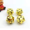 Bescon Deluxe Golden Metal D20 dice displayed in a tray for durable RPG sessions