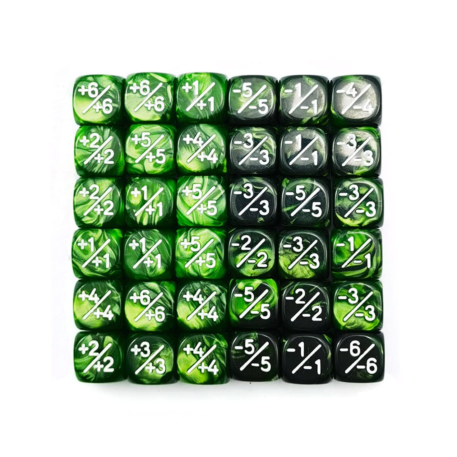 BESCON DICE 36pcs gemini green and black counters for board state management.