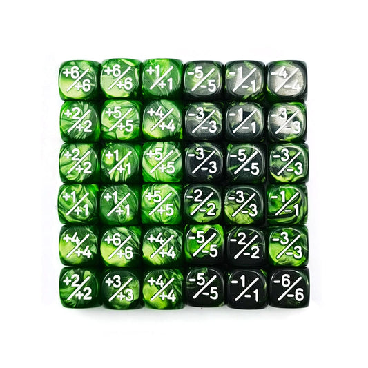 BESCON DICE 36pcs gemini green and black counters for board state management.