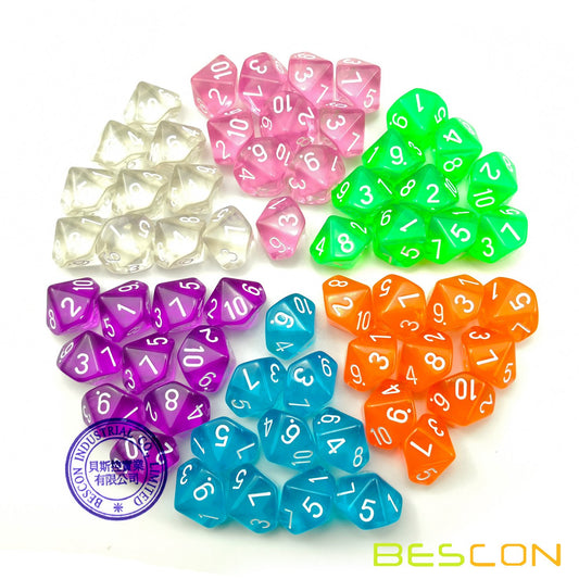 Bescon DICE 60pcs translucent D10 blue set for color-coded pools