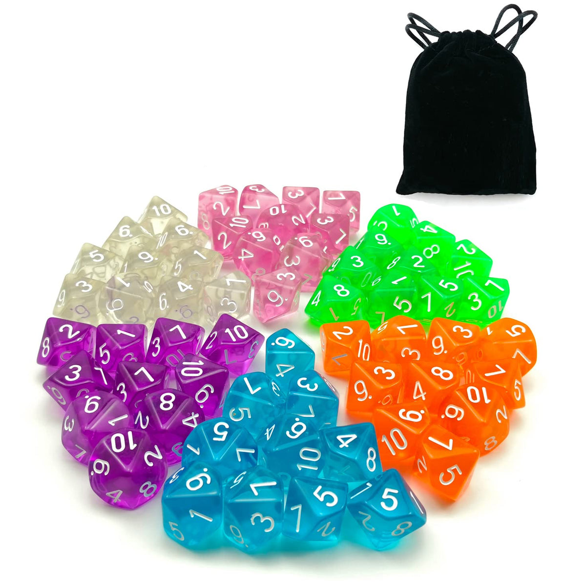 Bescon DICE 60pcs translucent D10 purple set for RPG sessions