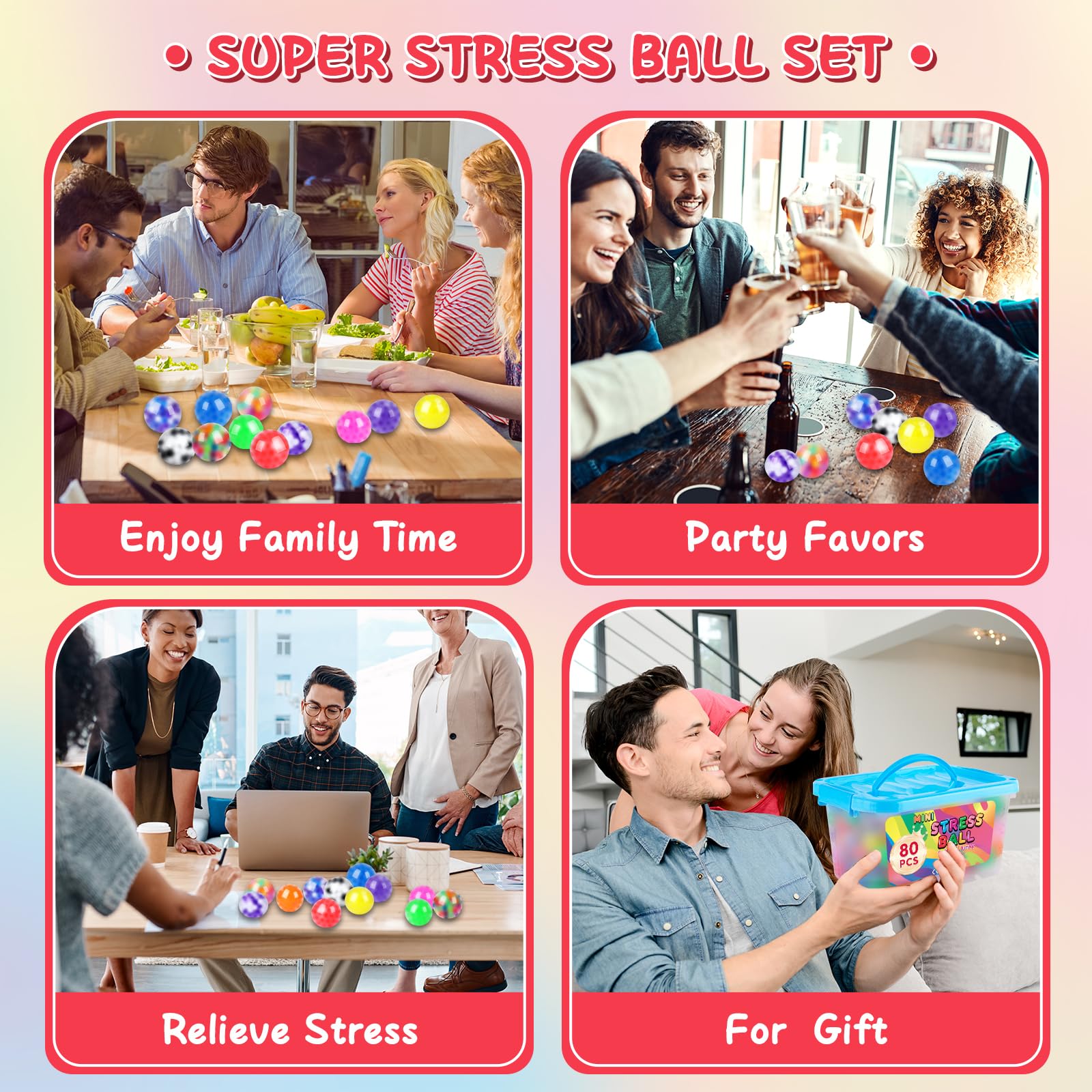 BESNEL party favors organized with 80-pack stress balls for events