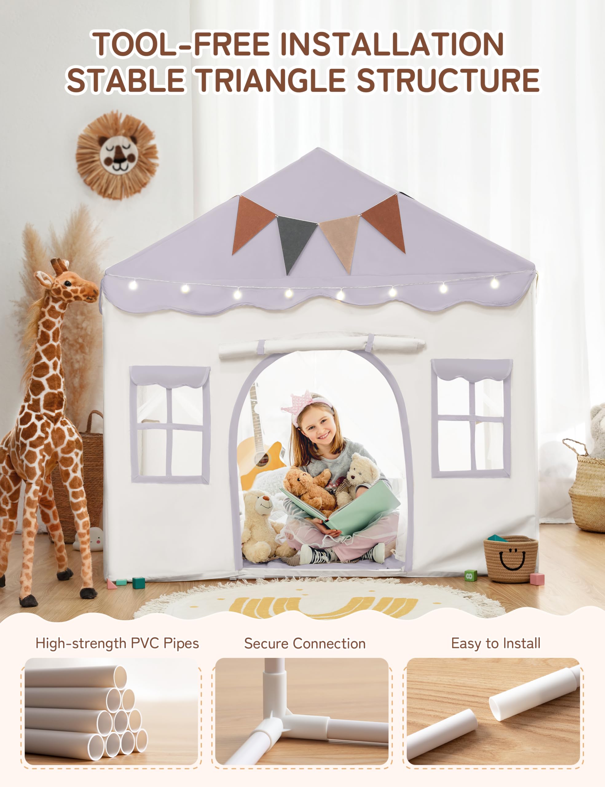 Besrey play tent features four windows for airflow and supervision.
