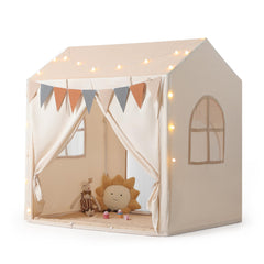 Besrey tent design with roof overhangs and venting curtains for supervision.