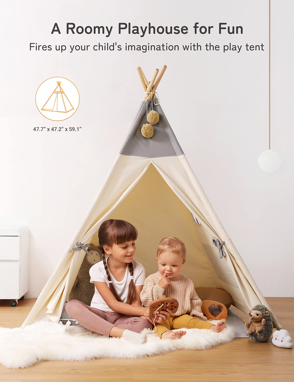 Besrey teepee includes pockets and a flap door for storage.