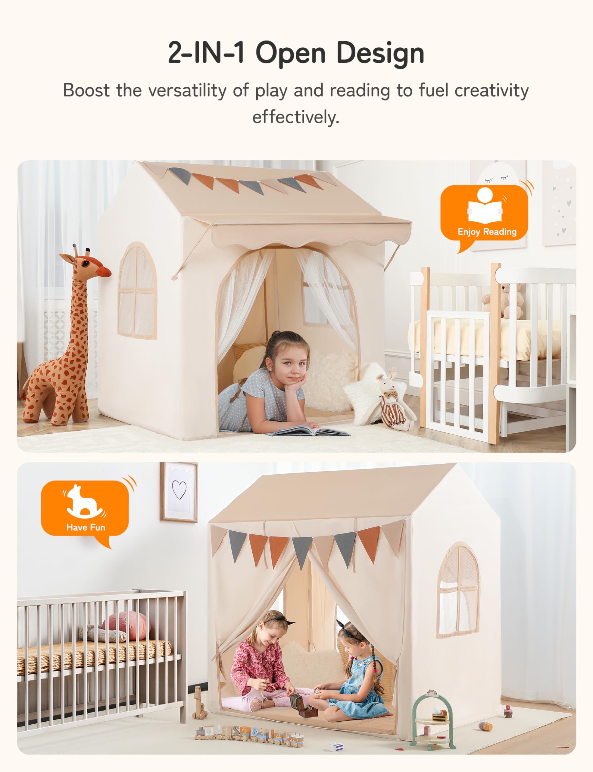 Besrey 2-in-1 playhouse with padded mat for comfy hideaways.