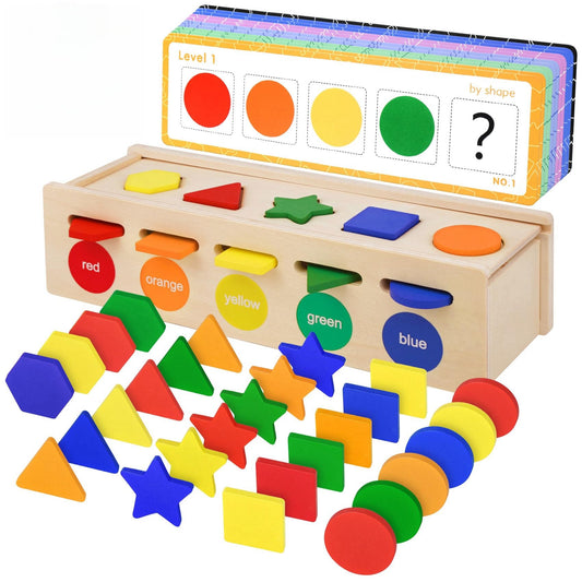 Besslly Shape Sorter wooden blocks color puzzle supports early color and shape recognition.