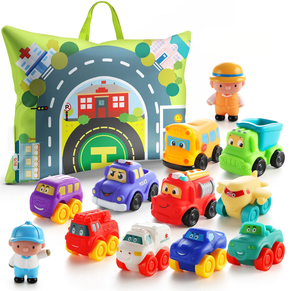 bessome soft rubber car set with foldable playmat for on-the-go play